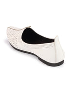 Shop Men White Laser Cut Design Broad Feet Ethnic Slip On Wedding Juttis and Mojaris Online.