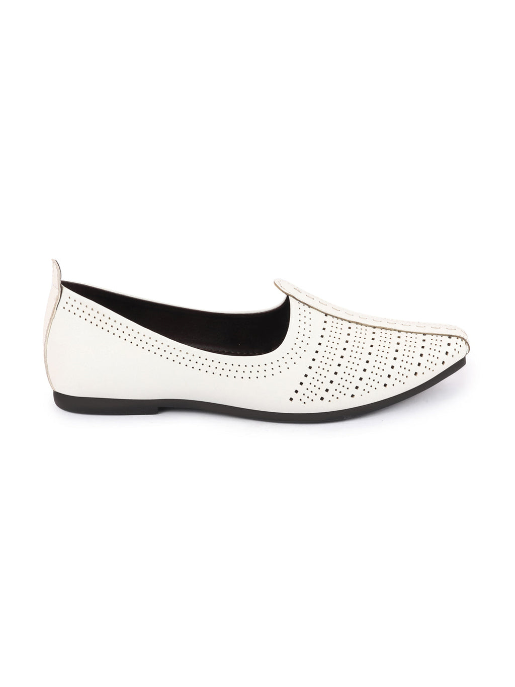 Shop Men White Laser Cut Design Broad Feet Ethnic Slip On Wedding Juttis and Mojaris Online.