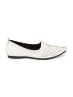 Shop Men White Laser Cut Design Broad Feet Ethnic Slip On Wedding Juttis and Mojaris Online.