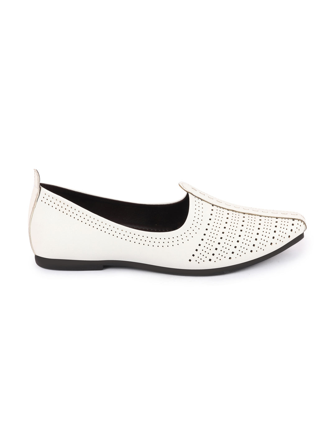 Shop Men White Laser Cut Design Broad Feet Ethnic Slip On Wedding Juttis and Mojaris Online.