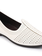 Shop Men White Laser Cut Design Broad Feet Ethnic Slip On Wedding Juttis and Mojaris Online.
