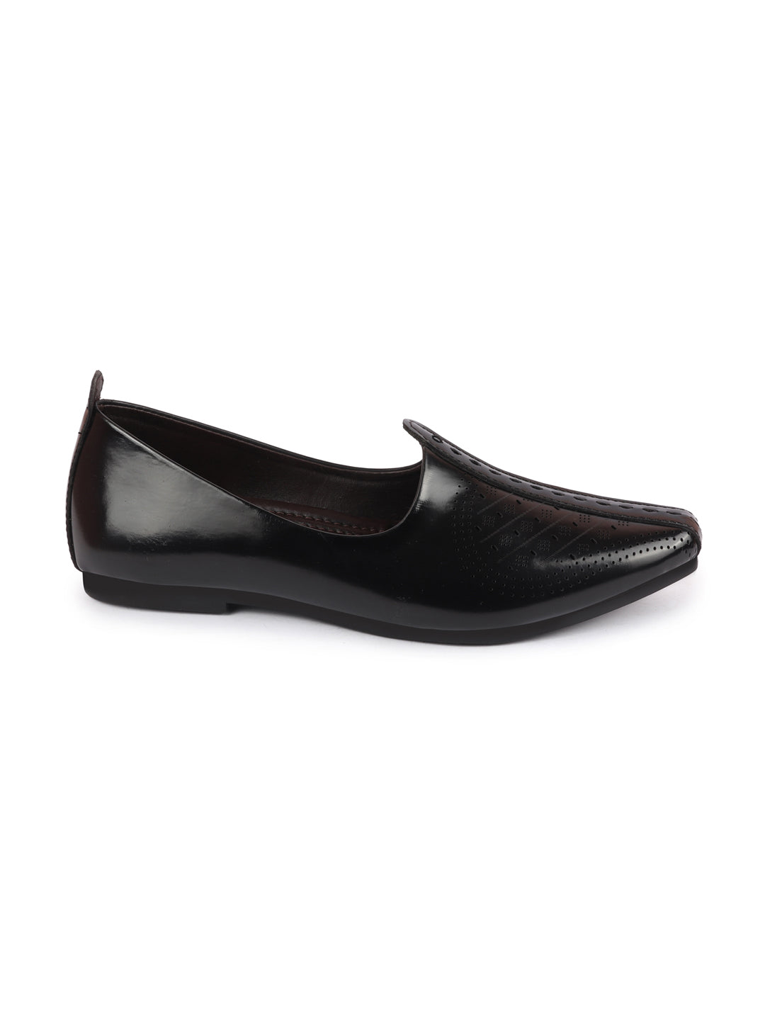 Shop Men Black Laser Cut Design Ethnic Slip On Wedding Juttis and Mojaris Online.