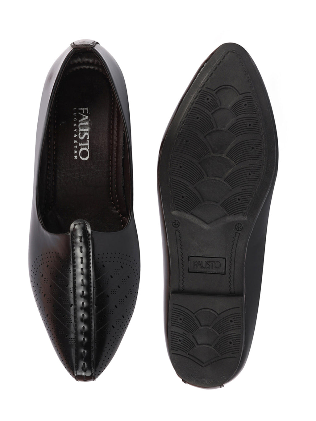 Shop Men Black Laser Cut Design Ethnic Slip On Wedding Juttis and Mojaris Online.