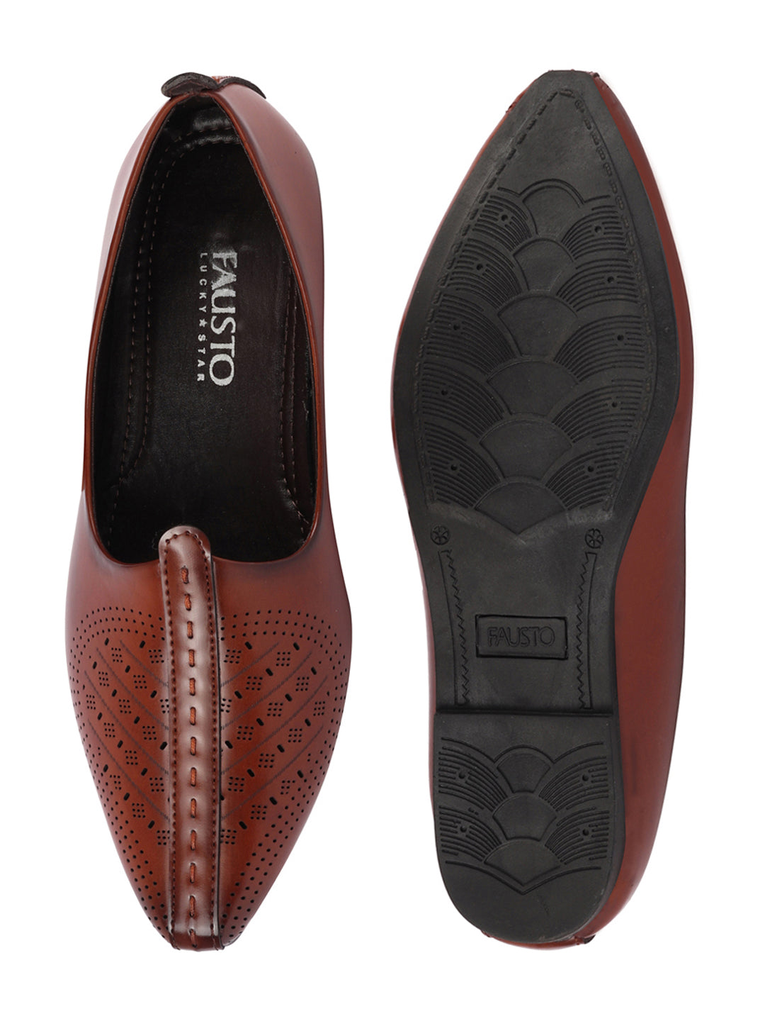 Shop Men Brown Laser Cut Design Ethnic Slip On Wedding Juttis and Mojaris Online.