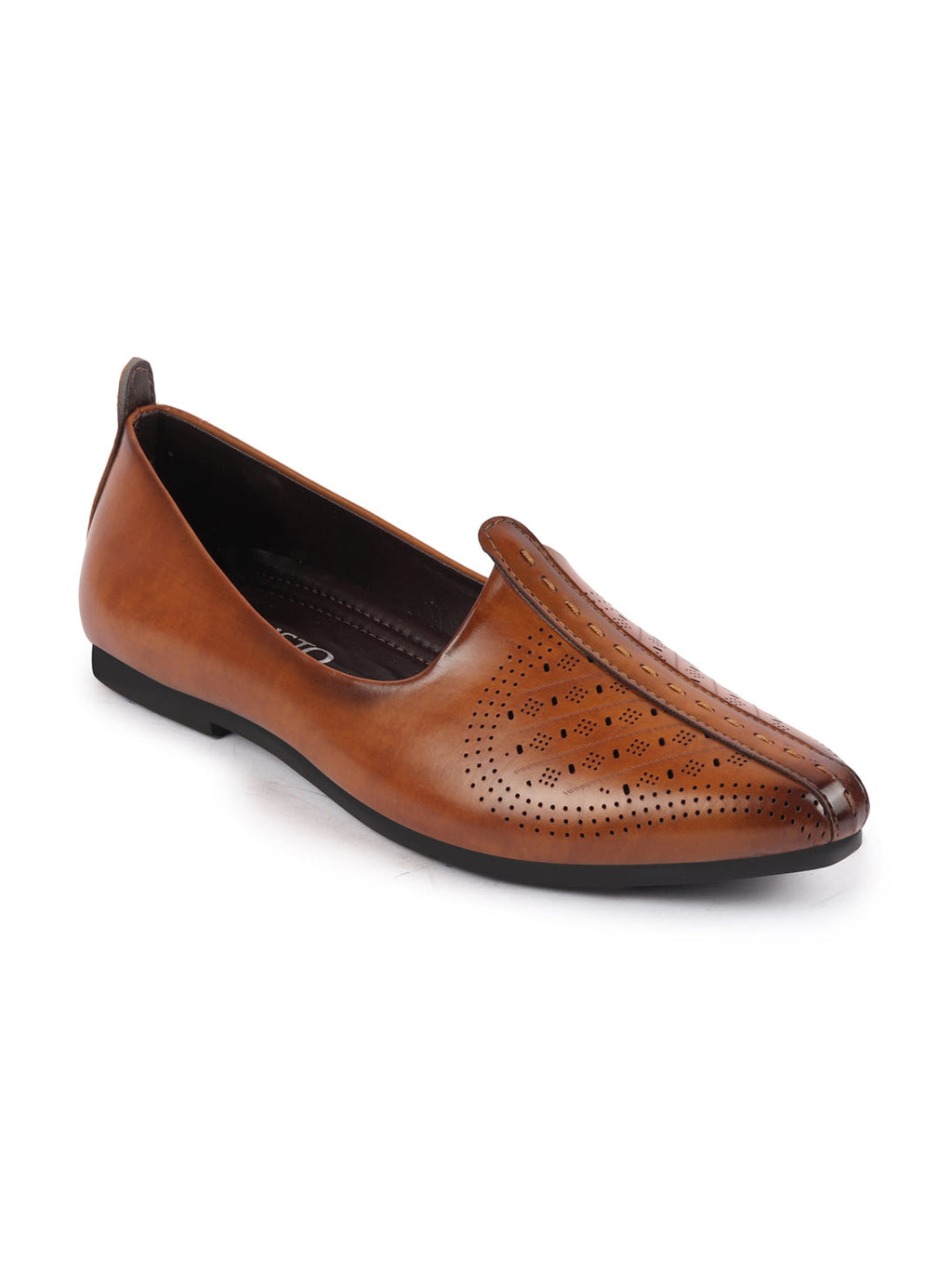 Shop Men Tan Laser Cut Design Ethnic Slip On Wedding Juttis and Mojaris Online.