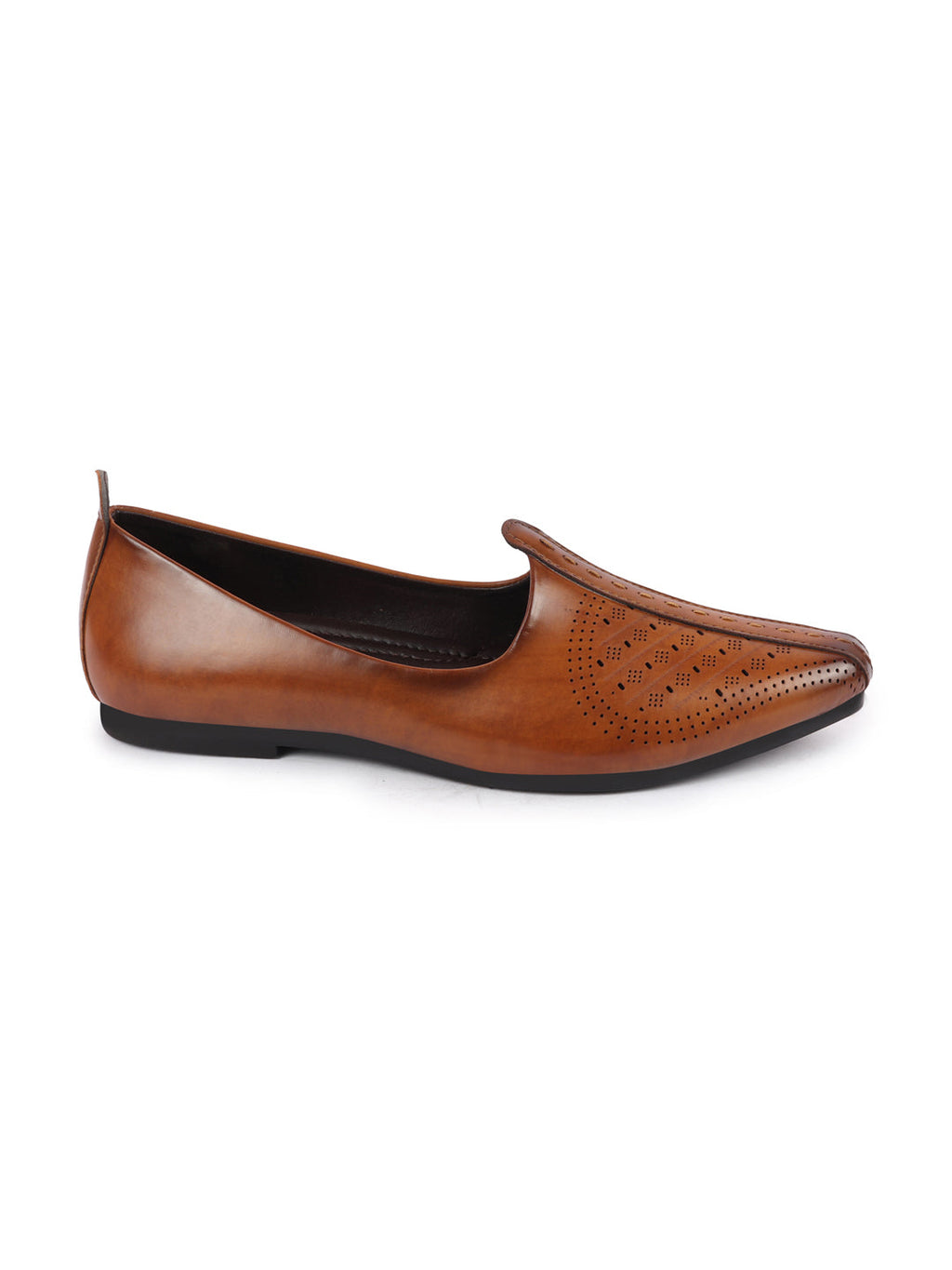 Shop Men Tan Laser Cut Design Ethnic Slip On Wedding Juttis and Mojaris Online.
