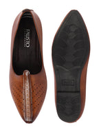 Shop Men Tan Laser Cut Design Ethnic Slip On Wedding Juttis and Mojaris Online.