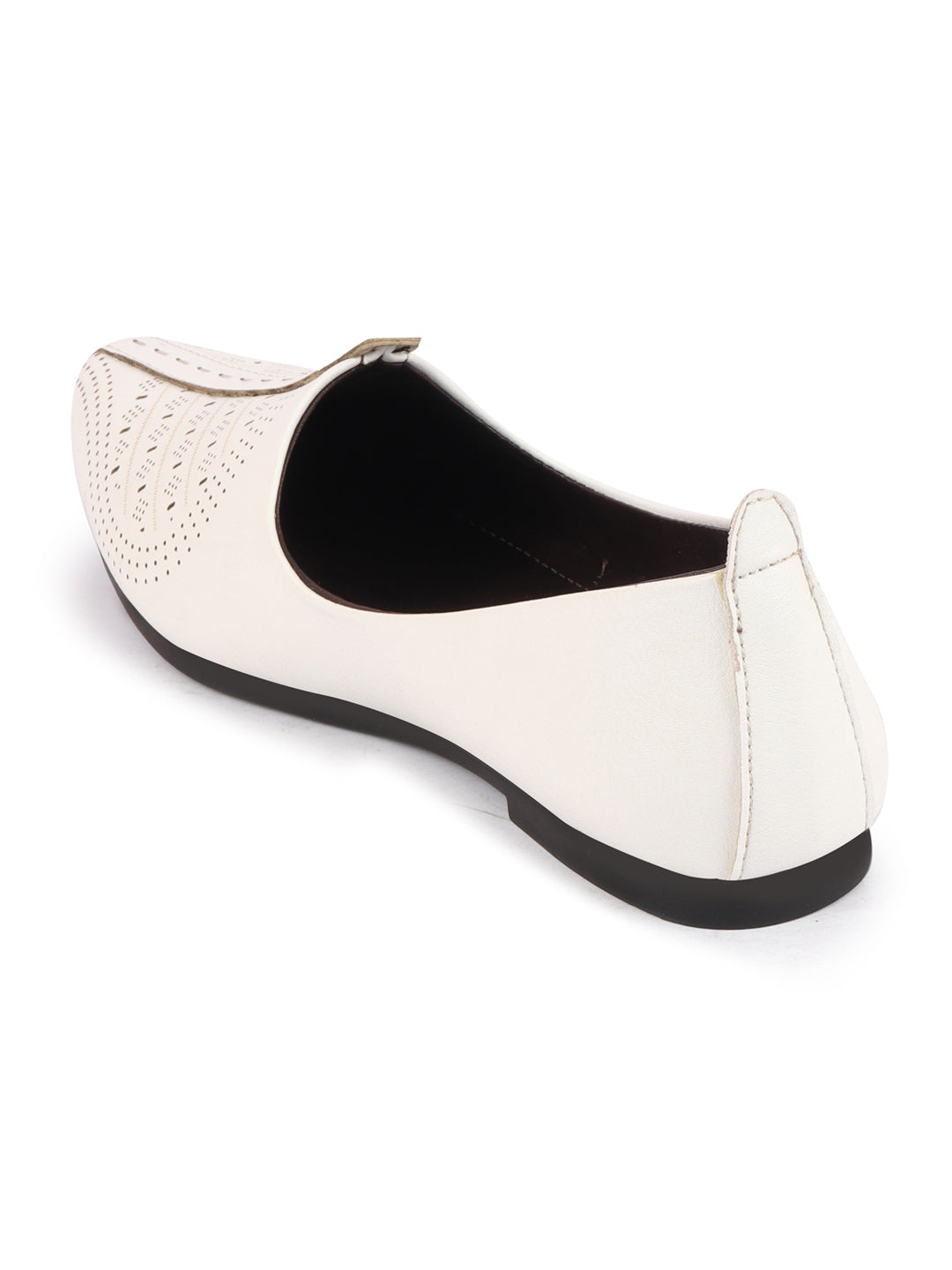 Shop Men White Laser Cut Design Ethnic Slip On Wedding Juttis and Mojaris Online.