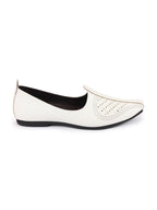 Shop Men White Laser Cut Design Ethnic Slip On Wedding Juttis and Mojaris Online.