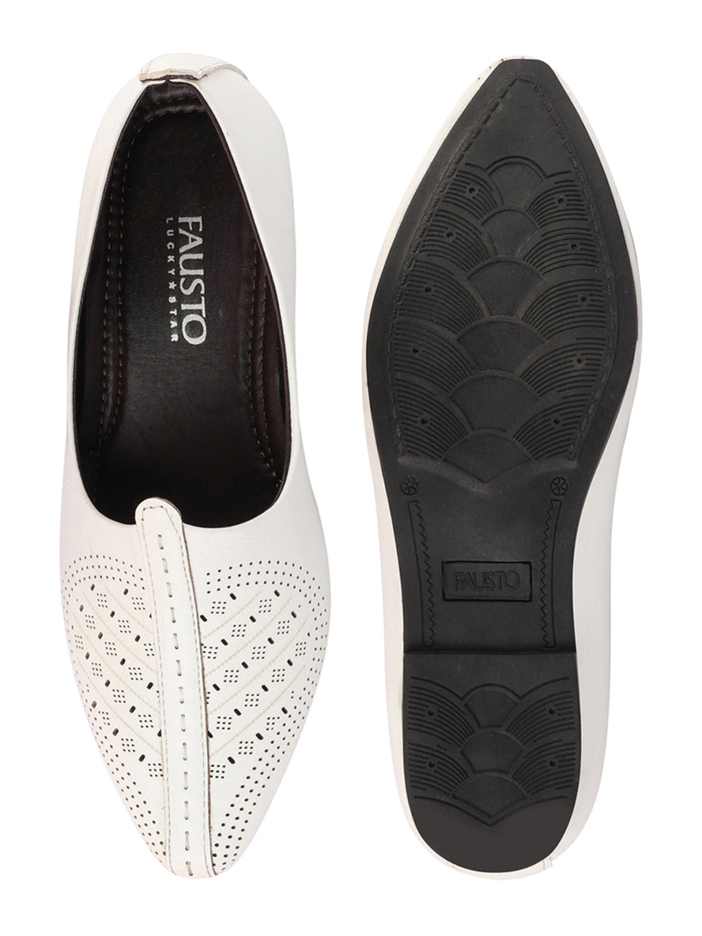 Shop Men White Laser Cut Design Ethnic Slip On Wedding Juttis and Mojaris Online.