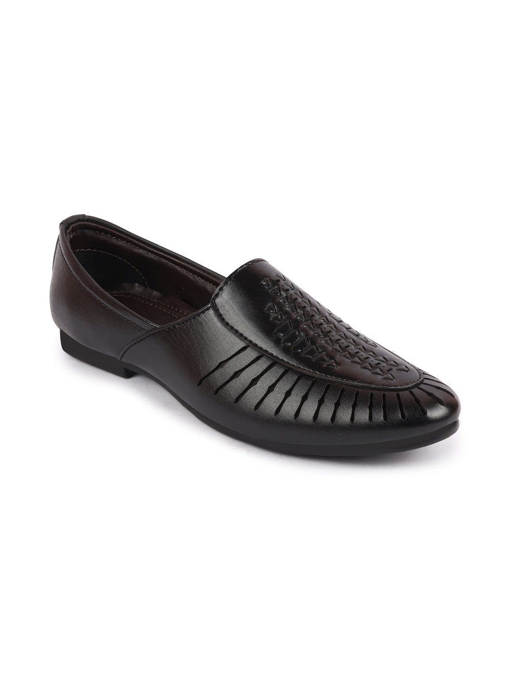 shop men black laser cut design ethnic slip on party juttis and mojaris online.