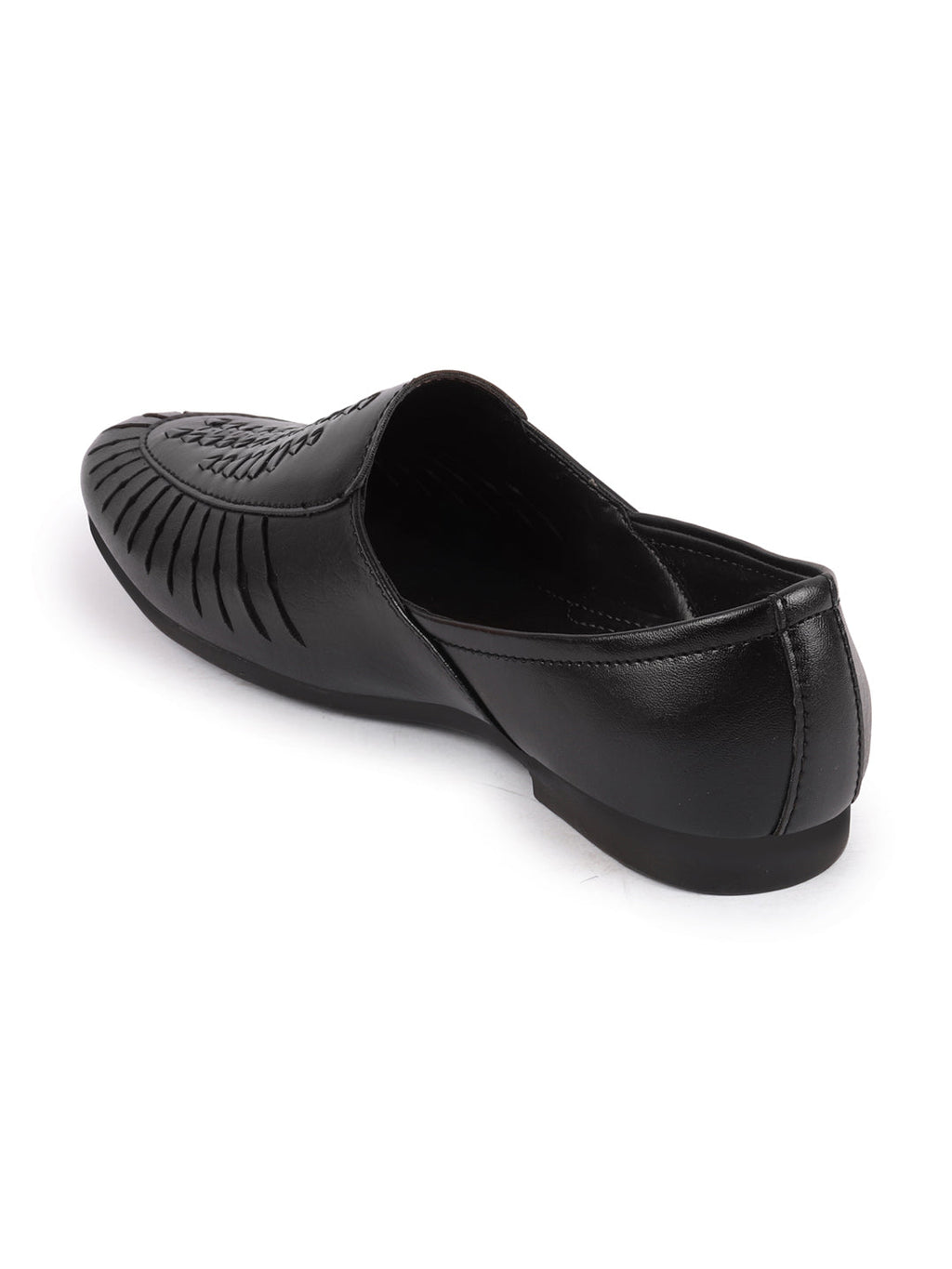 shop men black laser cut design ethnic slip on party juttis and mojaris online.