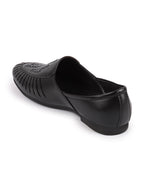 shop men black laser cut design ethnic slip on party juttis and mojaris online.