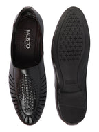 shop men black laser cut design ethnic slip on party juttis and mojaris online.