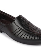 shop men black laser cut design ethnic slip on party juttis and mojaris online.
