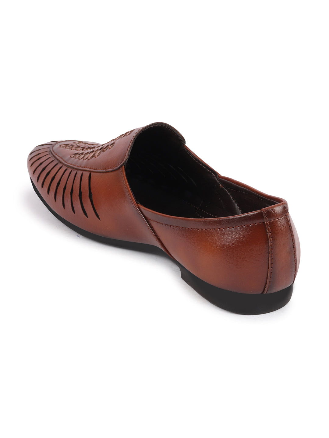 Shop Men Tan Laser Cut Design Ethnic Slip On Party Juttis and Mojaris Online.