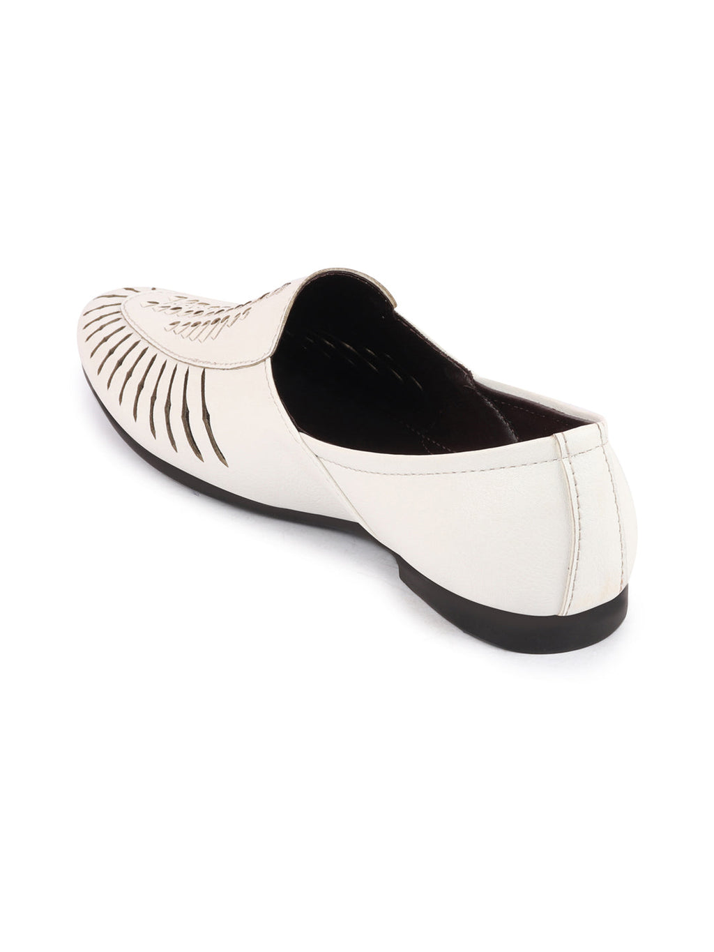Shop Men White Laser Cut Design Ethnic Slip On Party Juttis and Mojaris Online.