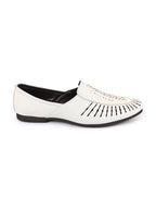 Shop Men White Laser Cut Design Ethnic Slip On Party Juttis and Mojaris Online.