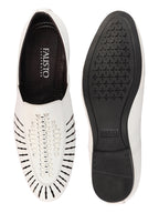 Shop Men White Laser Cut Design Ethnic Slip On Party Juttis and Mojaris Online.