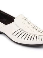 Shop Men White Laser Cut Design Ethnic Slip On Party Juttis and Mojaris Online.