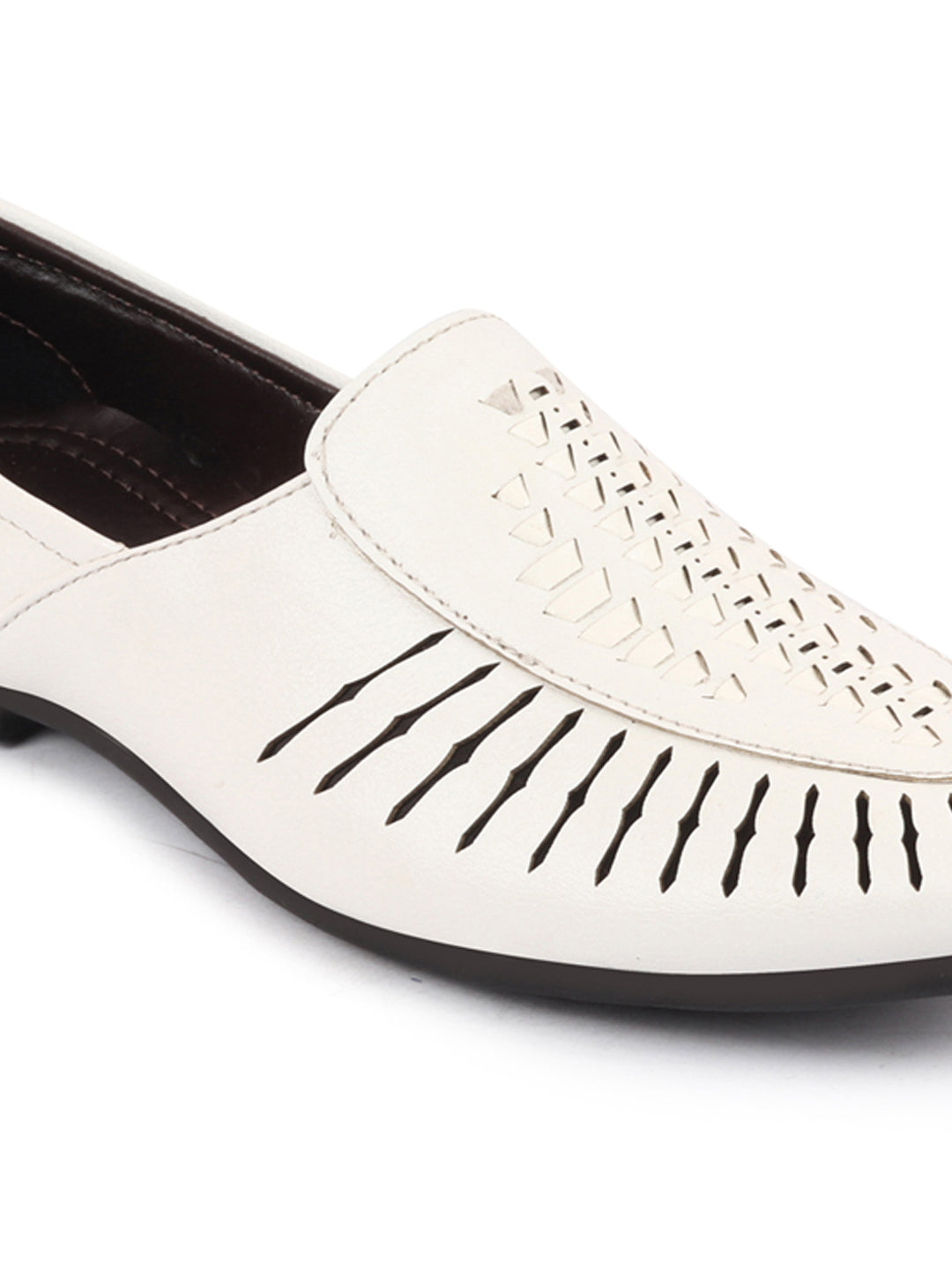 Shop Men White Laser Cut Design Ethnic Slip On Party Juttis and Mojaris Online.