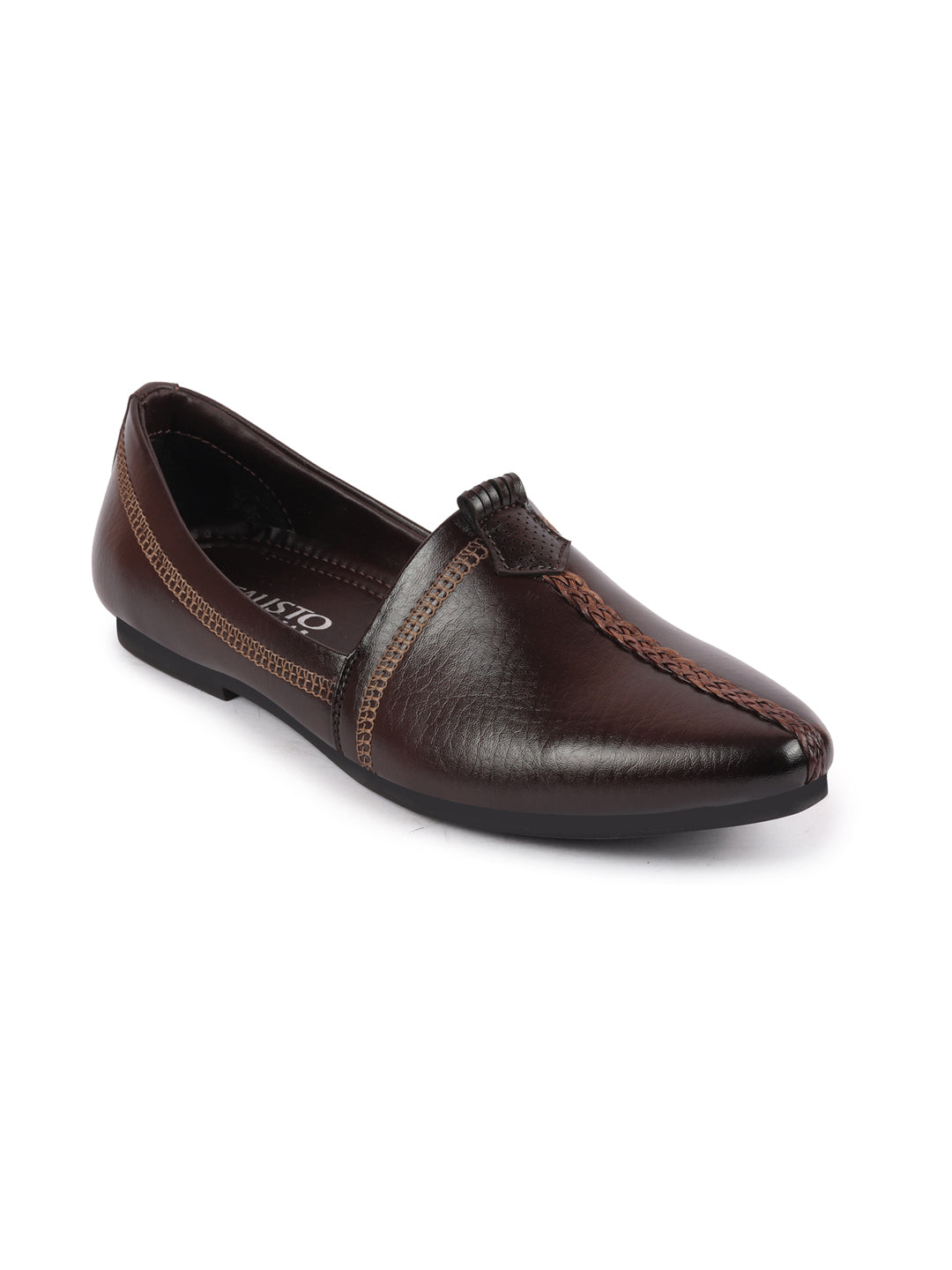 Shop Men Brown Wedding Party Evening Broad Feet Ethnic Slip On Juttis and Mojaris Online.