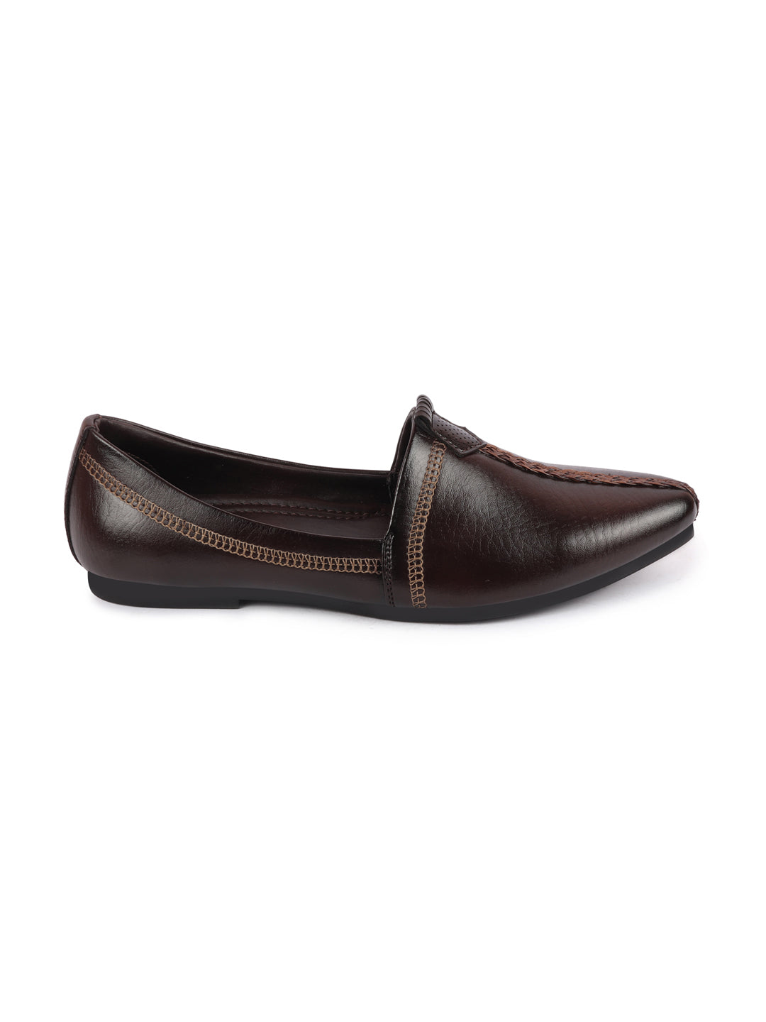 Shop Men Brown Wedding Party Evening Broad Feet Ethnic Slip On Juttis and Mojaris Online.