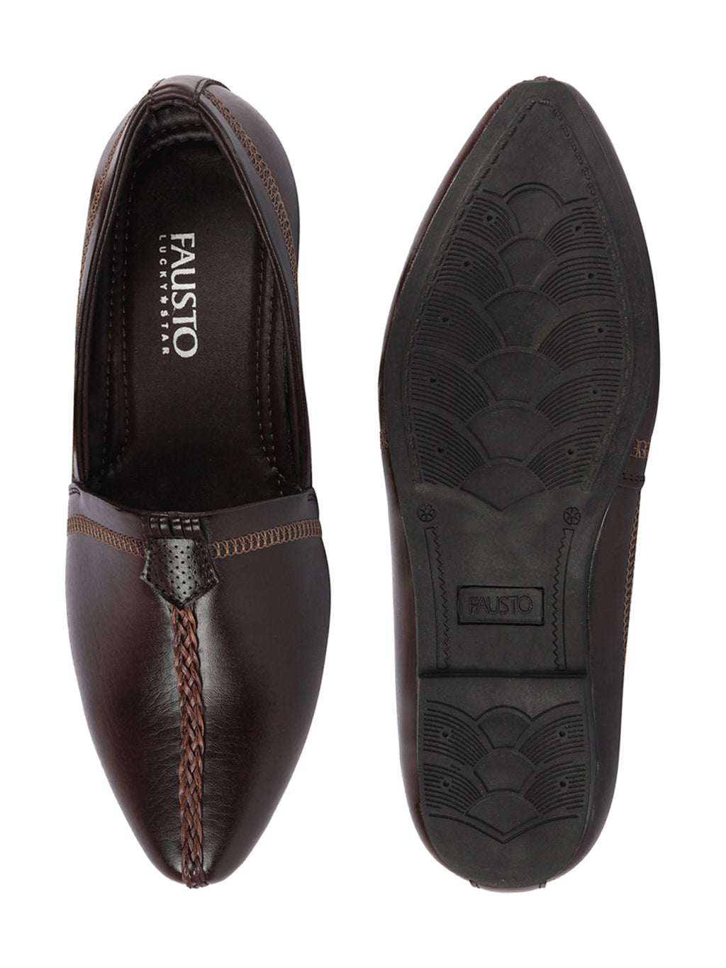 Shop Men Brown Wedding Party Evening Broad Feet Ethnic Slip On Juttis and Mojaris Online.