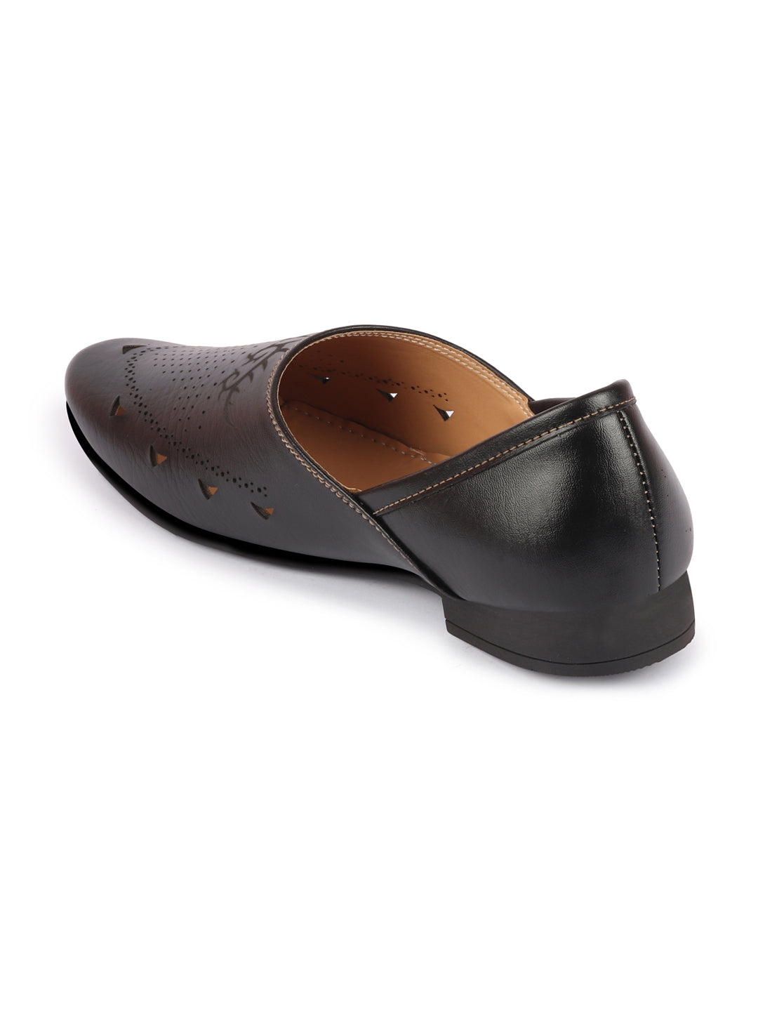 Shop Men Black Ethnic Wedding Party Laser Cut Perforated Design Slip On Juttis and Mojaris Online.