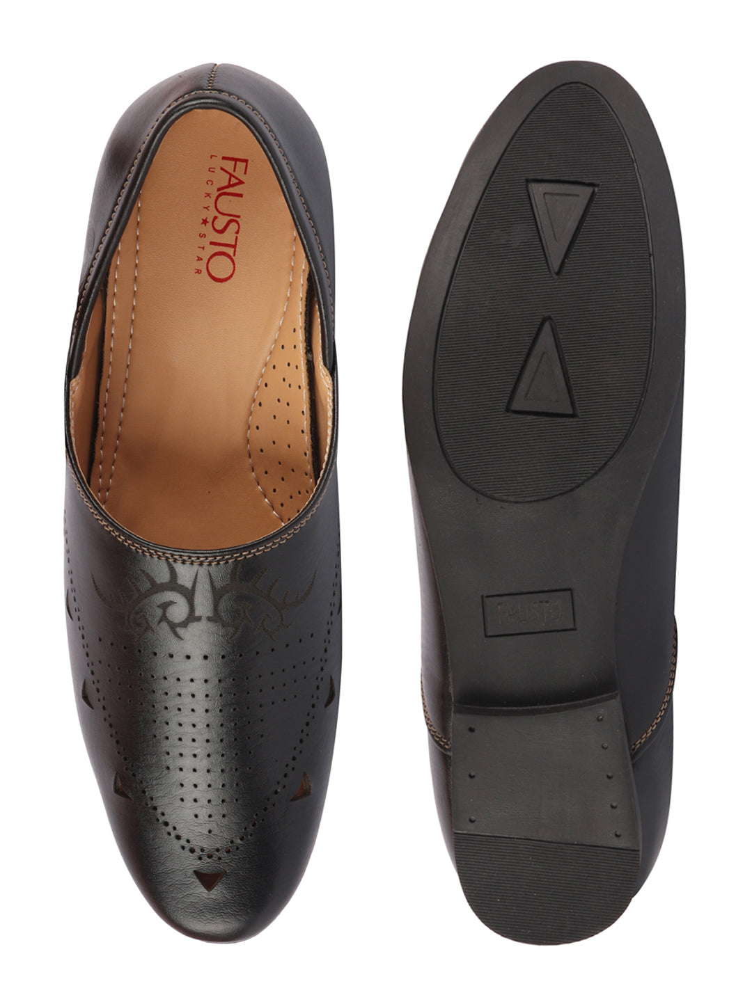 Shop Men Black Ethnic Wedding Party Laser Cut Perforated Design Slip On Juttis and Mojaris Online.