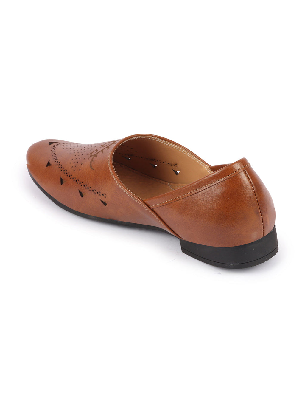Shop Men Tan Ethnic Wedding Party Laser Cut Perforated Design Slip On Juttis and Mojaris Online.