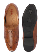 Shop Men Tan Ethnic Wedding Party Laser Cut Perforated Design Slip On Juttis and Mojaris Online.