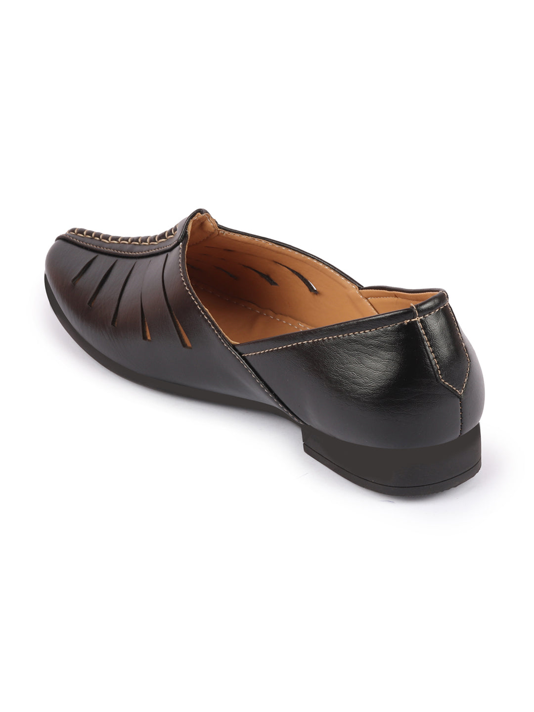 Shop Men Black Ethnic Wedding Party Laser Cut Design Slip On Juttis and Mojaris Online.