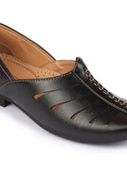 Shop Men Black Ethnic Wedding Party Laser Cut Design Slip On Juttis and Mojaris Online.