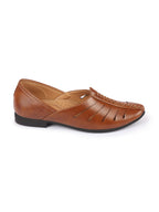 Shop Men Tan Ethnic Wedding Party Laser Cut Design Slip On Juttis and Mojaris Online.