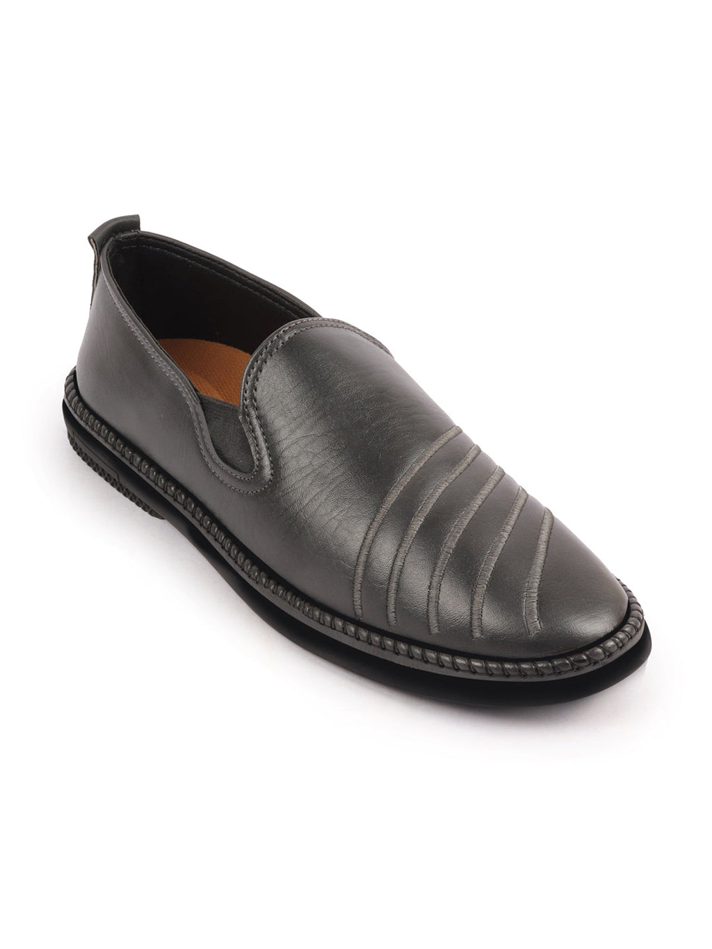 Shop Men Grey Ethnic Wedding Party Embroidery Stripe Design Stitched Prom Slip On Jutis Online.