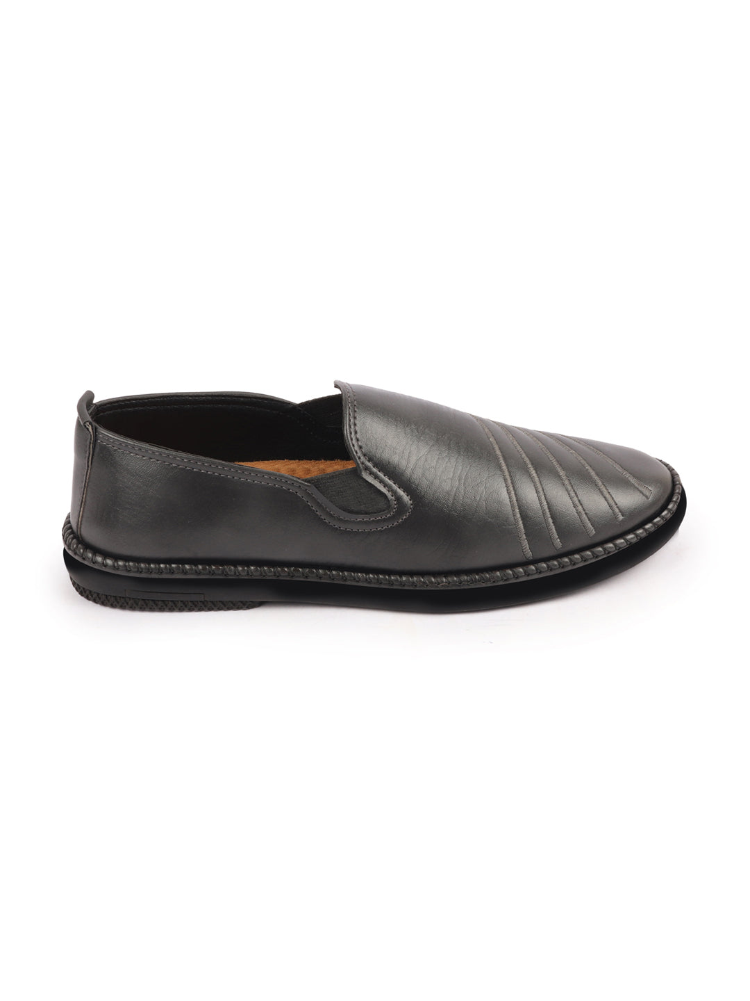 Shop Men Grey Ethnic Wedding Party Embroidery Stripe Design Stitched Prom Slip On Jutis Online.