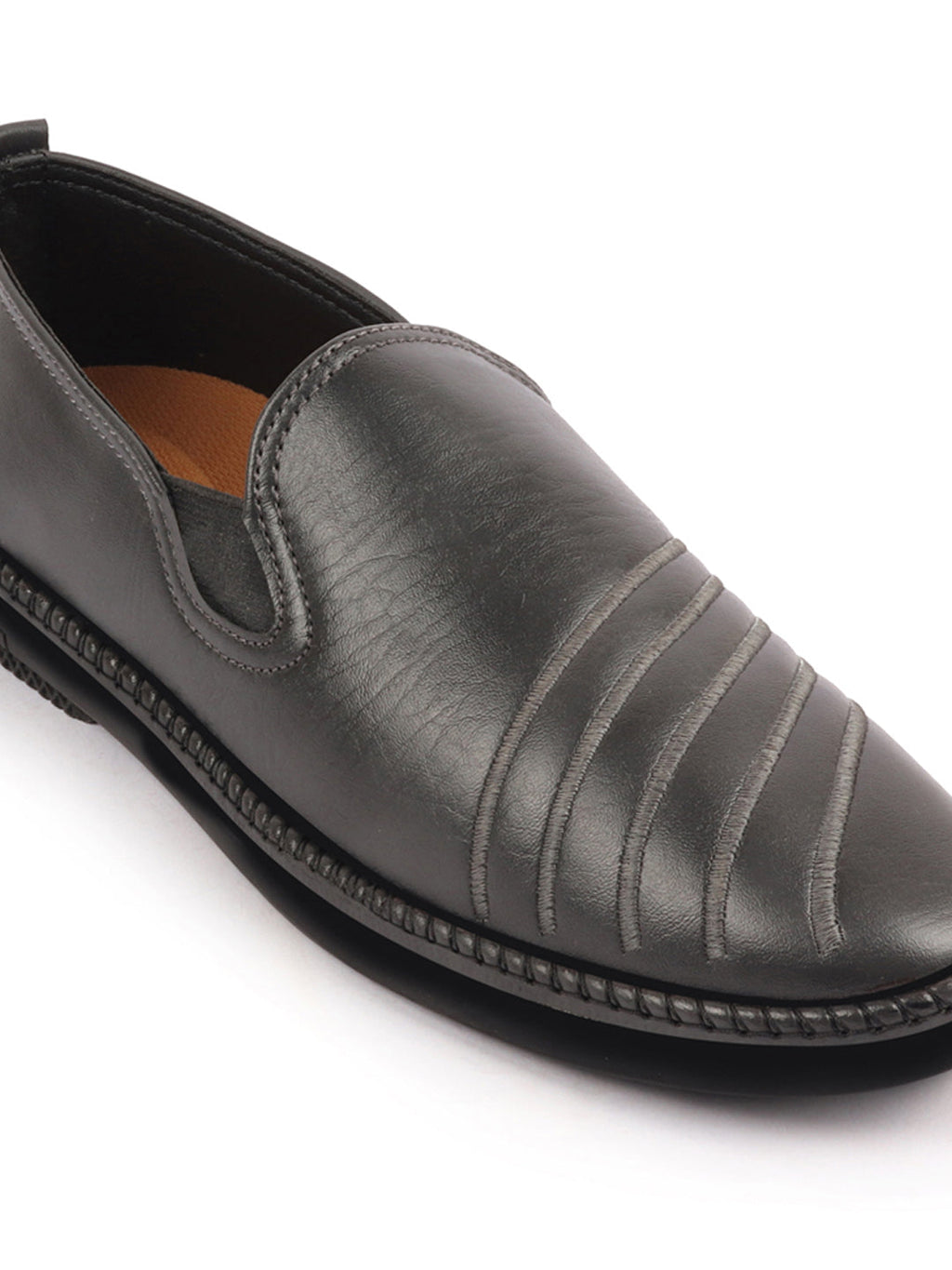 Shop Men Grey Ethnic Wedding Party Embroidery Stripe Design Stitched Prom Slip On Jutis Online.