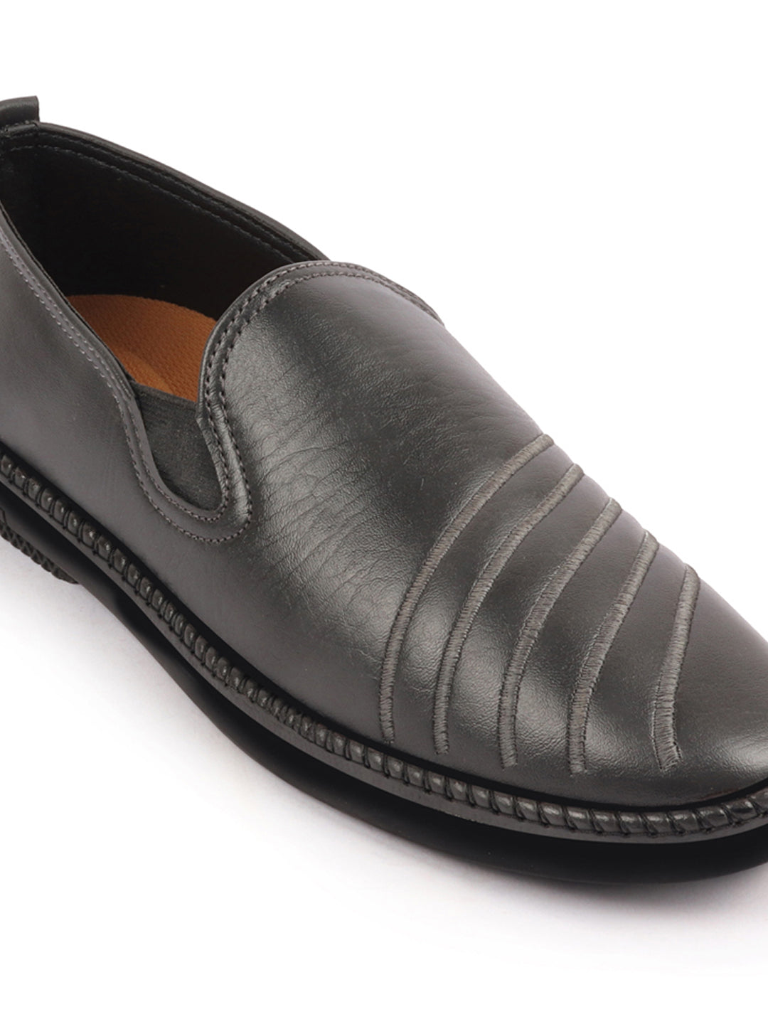 Shop Men Grey Ethnic Wedding Party Embroidery Stripe Design Stitched Prom Slip On Jutis Online.