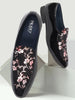 Men Black Party Wedding Velvet Floral Print Slip On Loafer Shoes