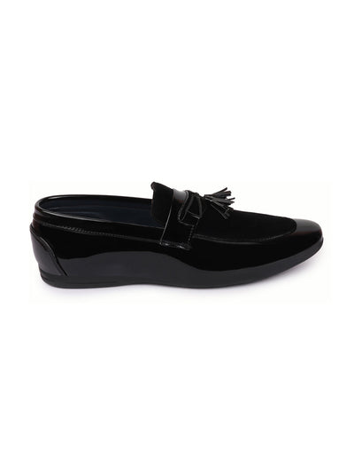 Shop Men Black Patent Leather Velvet Stylish Horsebit Buckle Formal Tassel Loafer Shoes Online.