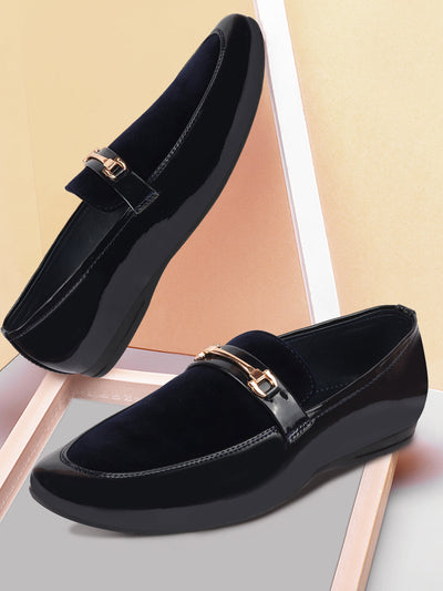 Shop Men Black Patent Leather Velvet Horsebit Classic Formal Buckle Loafer Shoes Online.
