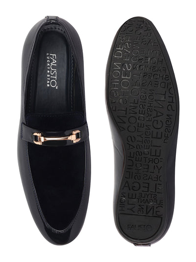 Shop Men Black Patent Leather Velvet Horsebit Classic Formal Buckle Loafer Shoes Online.