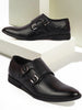 Men Black Formal Wedding Party Genuine Leather Double Monk Strap Shoes