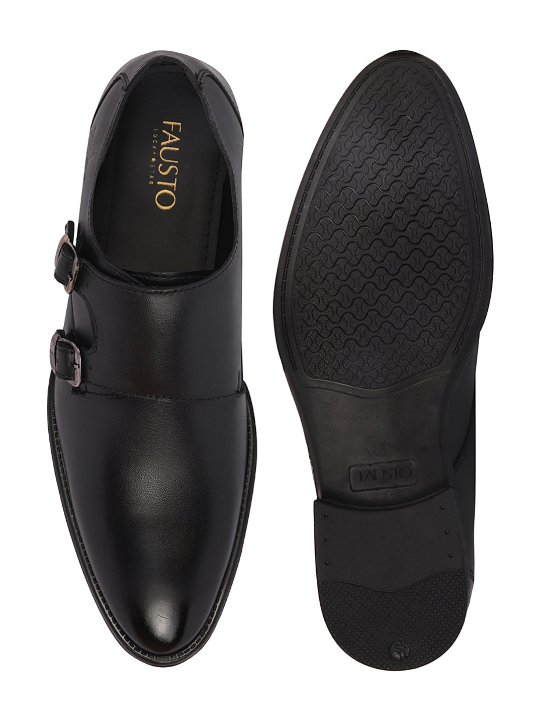 Shop Men Black Formal Wedding Party Genuine Leather Double Monk Strap Shoes Online.
