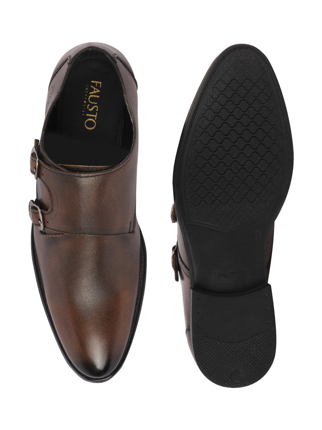 Shop Men Tan Formal Wedding Party Genuine Leather Double Monk Strap Shoes Online.