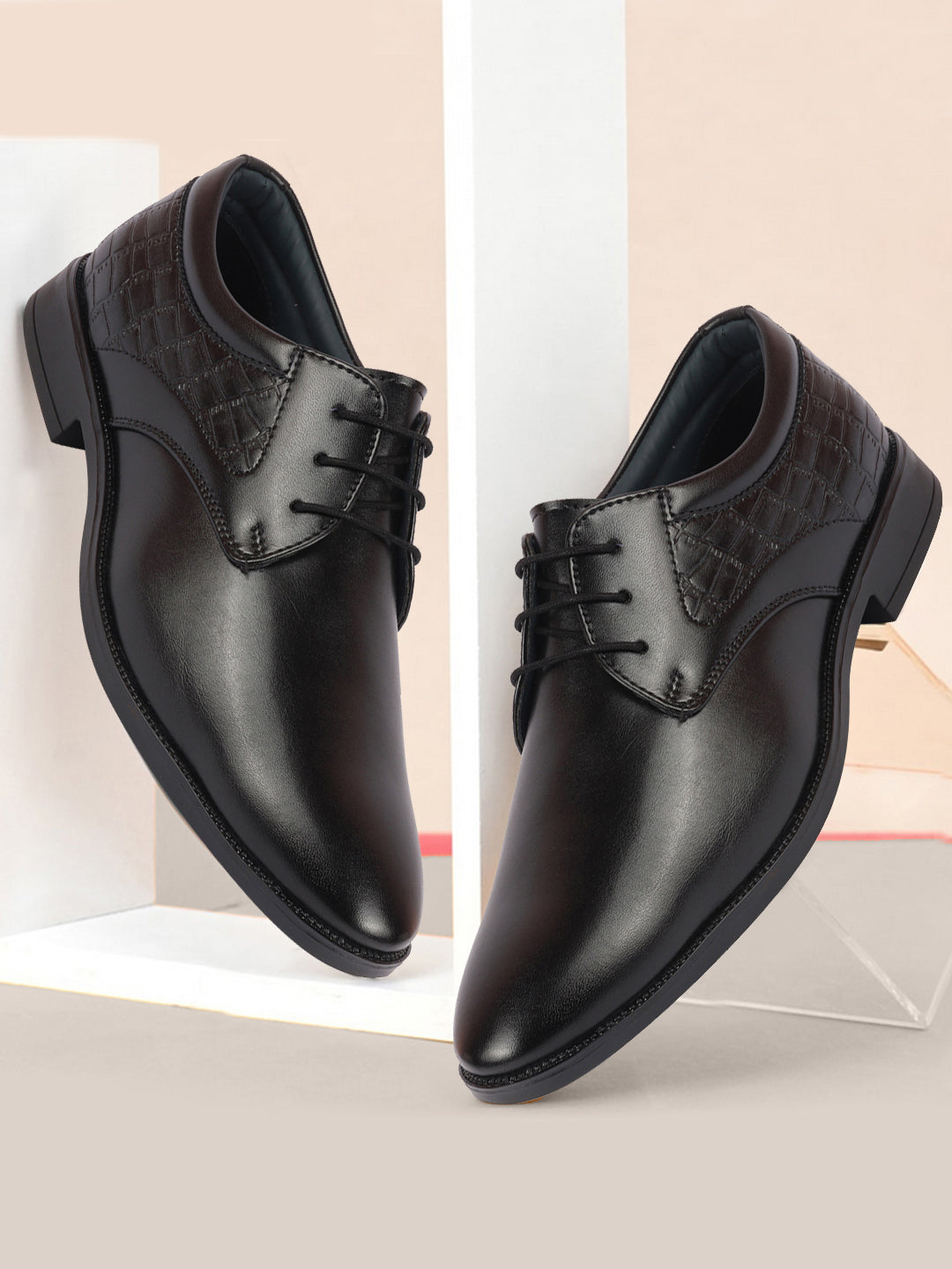 shop men black wedding party embossed design oxford lace up shoes online.