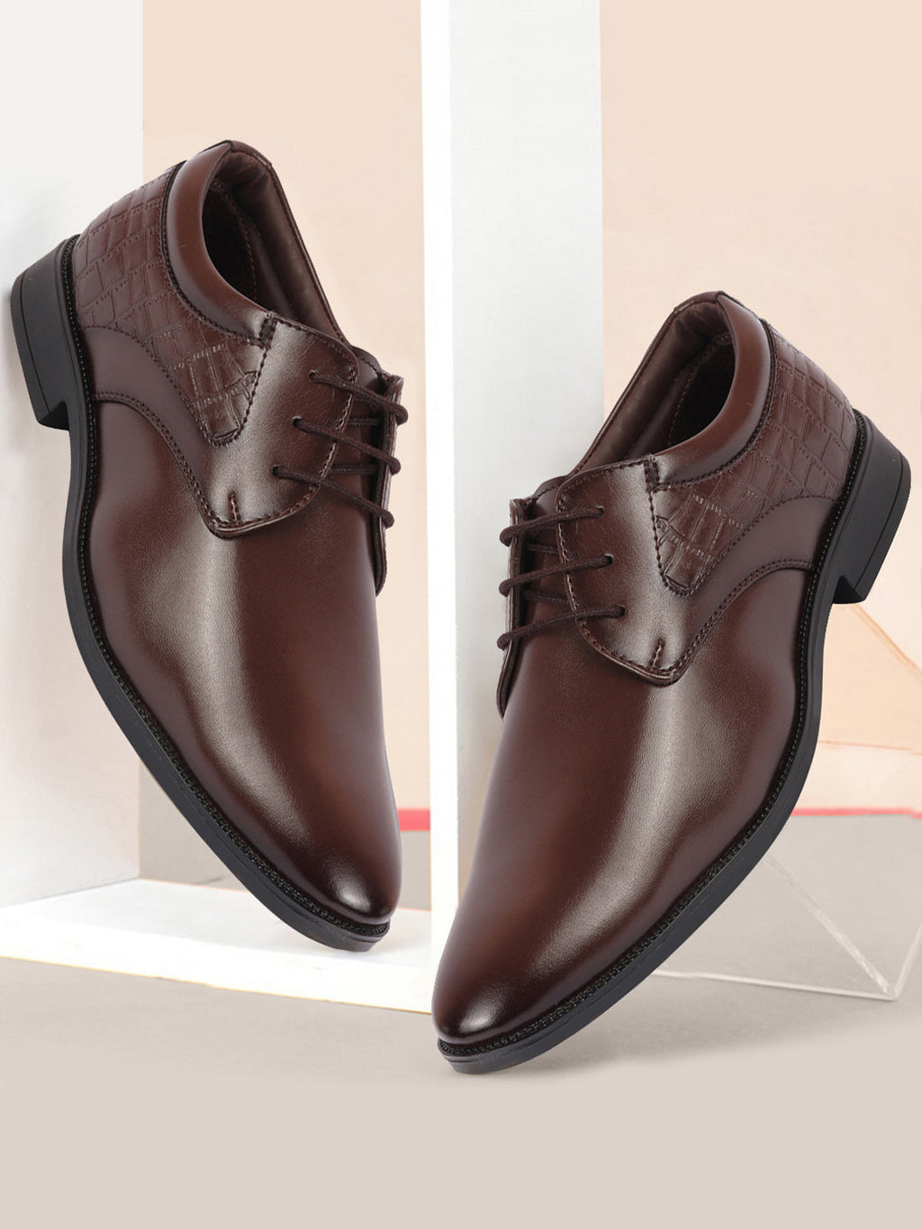 shop men brown wedding party embossed design oxford lace up shoes online.