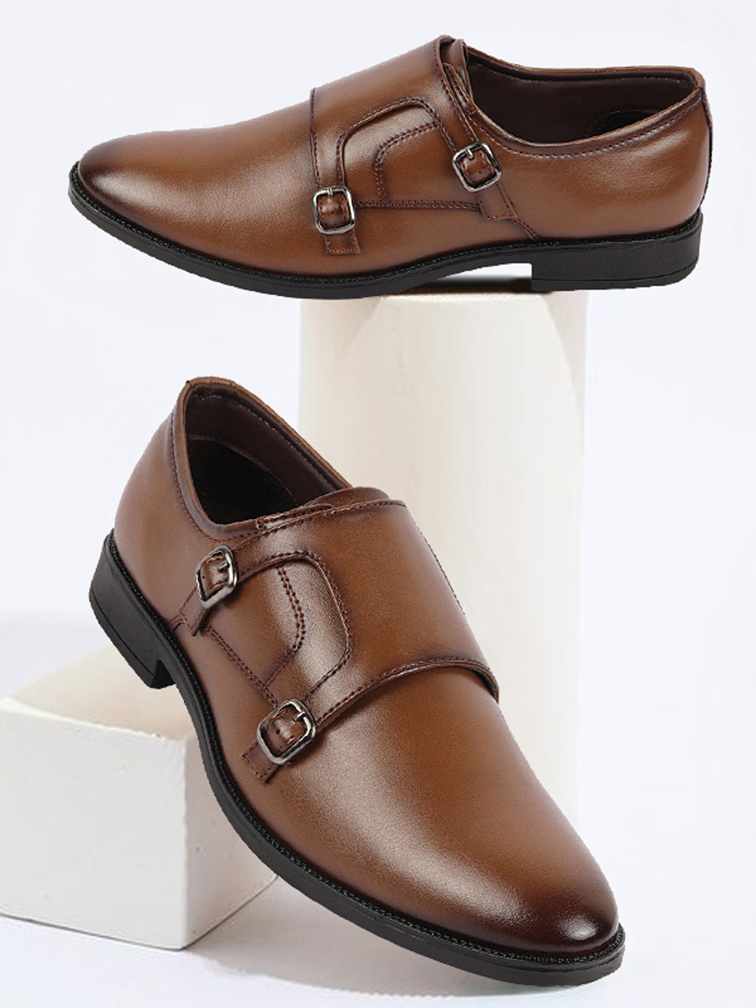 Shop Men Tan Formal Wedding Party Double Monk Strap Shoes Online.