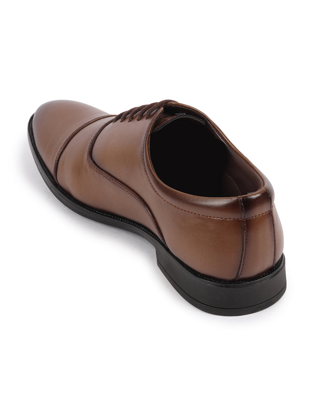 men tan formal office work lace-up derby shoes
